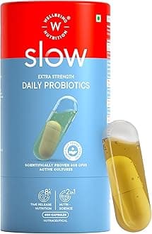 - Wellbeing Nutrition Daily Probiotics Gut Health Supplement, 60 Billion CFU, 15+ Clinically Proven Strains in Flaxseed Oil | For Bloating, Gas, Indigestion, IBS, IBD, Gut Health, 60 Veg Capsules