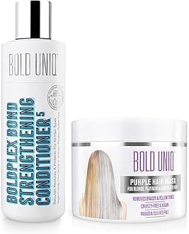Purple Hair Mask For Blonde, Platinum, Bleached, Silver, Gray, Ash & Brassy Hair & BoldPlex 5 Bond Strengthening Protein Conditioner - Remove Yellow Tones and Condition Dry, Damaged Hair