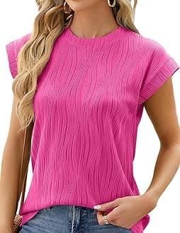 SthxyfaithWomens Short Sleeve Textured Tops Crewneck Knit Solid Loose Casual Basic T Shirts Tee Blouses