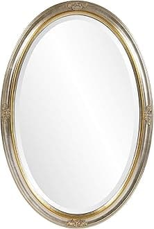 Howard Elliott Carlton Oval Decorative Wall Mounted Mirror, Stainless Steel, Bevelled Oval Hanging Vanity Mirror for Wall Decor, Hallway, Bedroom, Living Room, 22 x 32 Inch