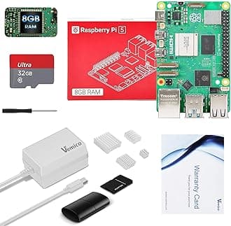 Vemico Raspberry Pi 5 Kit 8GB RAM with 32GB Card Readers Kit, 27W 5.1V5A PD Power Supply for Raspberry Pi 5, Aluminum Heatsinks 4pcs and Raspberry Pi 5 8GB Board