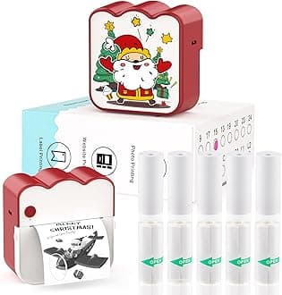 Christmas Mini Photo Printer - Portable Pocket Sticker Printers for iPhone Thermal Printer with 10 Rolls Thermal Paper for Photo, Memo, Journal - RedCarbonfree Certified