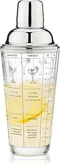True Glass Cocktail Shaker with Cocktail Recipes, Clear Glass Shaker with Strainer, 13.5 oz