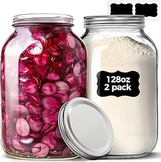 ComSaf 1 Gallon Wide Mouth Mason Jars 2 Pcs, 128 oz Glass Jars with Lids, Flour Sugar Storage Containers, Large Glass Containers for Pickles, Fermented Food, Sourdough Starter, Food Storage