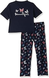 Girls Cotton Printed Oversized Fit Crop Top and Pant Pajama Set