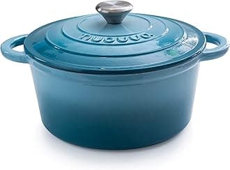 Cast Iron Pot with Lid – Non-Stick Ovenproof Enamelled Casserole Pot, Oven Safe up to 500° F – Sturdy Dutch Oven Cookware – Blue, 5-Quart, 24cm – by Nuovva