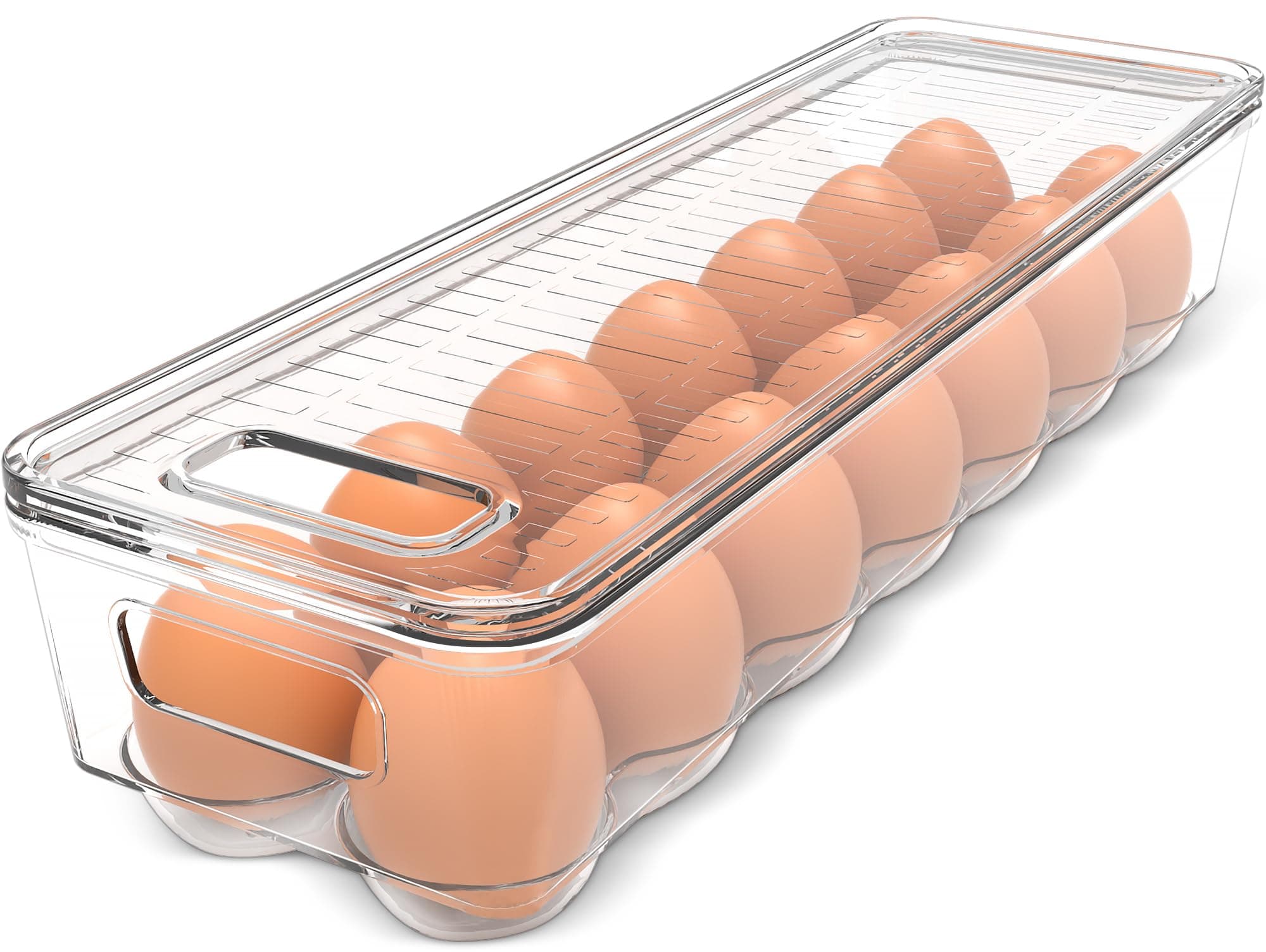 Egg Container With Lid and Handle for Refrigerator - Pack of 1 - Clear Stackable Egg Holder for Kitchen Storage and organization