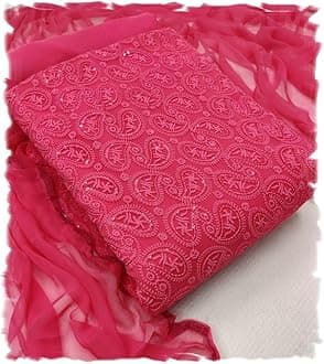 Pandadi SareePandadi Women's Georgette Lucknowi Chikankari Embroidered Unstitched Dress Material