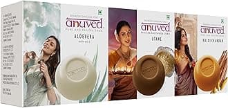 Anuved Nourishing Combo pack of 3 Herbal Soaps for Healing & Youthful Skin (125Gm Each) - Aloevera, Ubtan and Haldi chandan