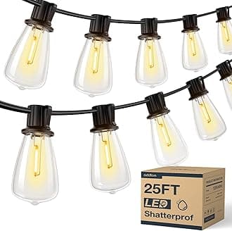addlon 25FT LED Outdoor String Lights Waterproof Patio Lights with 9 Shatterproof ST38 Replaceable Bulbs(1 Spare), Dimmable Outside Hanging Light Connectable for Porch, Backyard, 2200K Warm Yellow