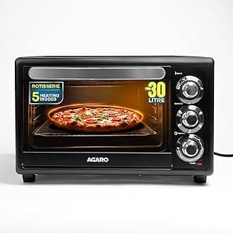 AGARO Majestic 30L OTG 1500W, with Motorized Rotisserie Baking & Grilling Accessories, Oven For Kitchen, Transparent Glass Door, Uniform Heating, Adjustable Temperature Control, 1-Year Warranty, Black
