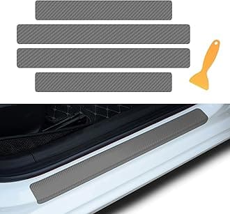4PCS Car Door Sill Protector, Car Door Edge Guards, Carbon Fiber Leather Front/Rear Door Sill Sticker, Universal Car Exterior Accessories Anti-Scratch Threshold Cover Strips for Most Vehicles