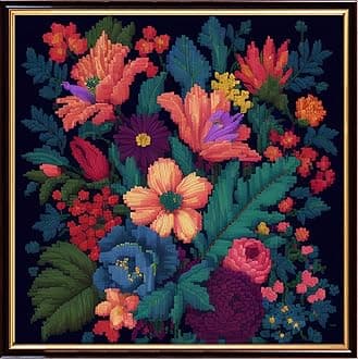 Findvoor Stamped Cross Stitch Kits for Beginners Full Range of Cross Stitching Embroidery Pattern for Adults, 11CT DIY Needlepoint Embroidery Starter Kits-Colorful Flowers 17.7x17.7 inch