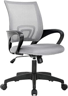 Ergonomic Office Chair | Mid-Back Swivel Desk Chair | Breathable Backrest & Lumbar Support | Adjustable Height | Sponge Seat | Rolling Wheels | Grey | for Adults & Women