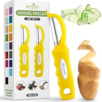 Spring Chef Premium Stainless Steel Yellow Swivel Potato Peelers for Kitchen, Dishwasher Safe Carrot Peeler with Comfortable Handle, Perfect for Vegetable, Fruit, Apple, Cucumber - Set of 2