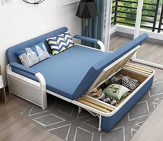 UNICORN FURNITURE Sofa Bed Modern Reclining Foldable Bed Pull Out Sofa Bed With Storage for Living Room Space Saving Sofabed Multifunctional in Made to Match Cushions (Blue)