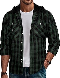 PJ PAUL JONESMen's Flannel Shirt Plaid Hoodie Casual Shirt Long Sleeve Lightweight Shirt Jackets