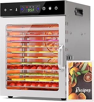 Food Dehydrator Machine with 12 Stainless Steel Trays – Digital Timer & Adjustable Temp Control for Jerky, Herbs, Fruits | Overheat Protection, BPA-Free, Includes Recipe Book