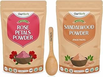 Rose Petal and Sandalwood Powder Face Pack Pure & Natural Skin Whitening, Face mask and Facial, for All Type of Skin Care with Wooden Spoon Combo Pack - 200g (100g X 2)