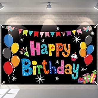 Colorful Happy Birthday Banner Party Decorations Rainbow Backdrop Large Yard Sign Background for Indoor Outdoor Supplies Boys Kids Girls 43 * 71 Inch