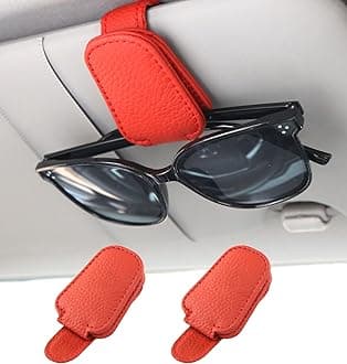 Shering Sunglasses Holders for Car Sun Visor, 2pack Red Magnetic Leather Glasses Eyeglass Hanger Clip for Car, Visor Sunglasses Holder Clip Car Accessories for Truck