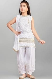 Aarika Girls Ethnic Wear Navy Blue Colour Sequin Embroidery/Lace Work Georgette Kurti Patiala Set With Dupatta