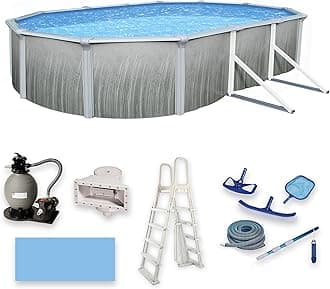 Martinique 12-ft x 24-ft Oval 52-in Deep 7-in Top Rail Metal Wall Swimming Pool Package