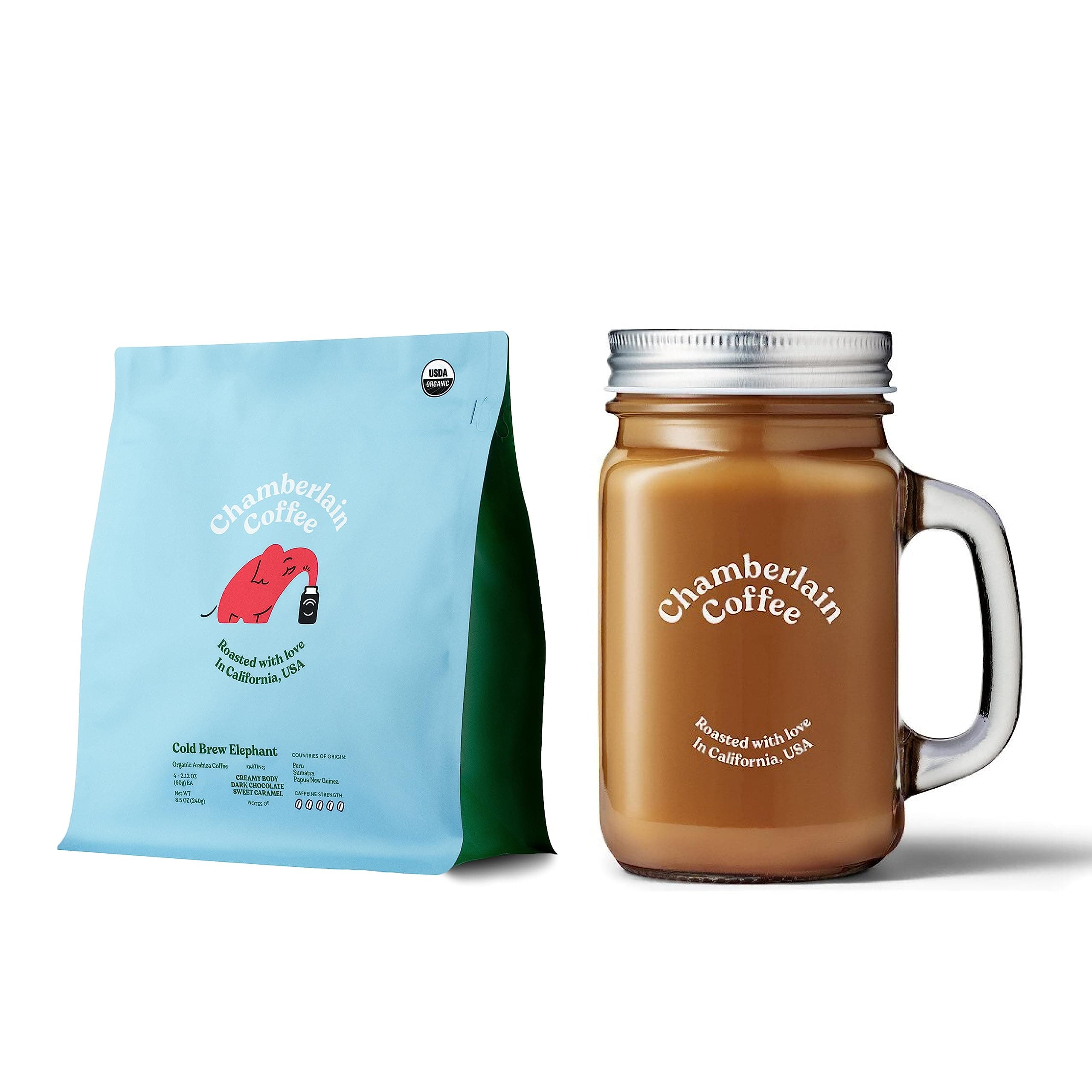 Chamberlain CoffeeCold Brew & Mason Jar Bundle - Includes XL Cold Brew Coffee Packs and a 16 Oz Mason Jar for Iced Coffee & Matcha