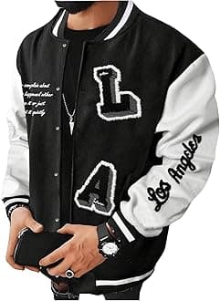 SOLY HUXMen's Varsity Jacket Letter Print Color Block Long Sleeve Baseball Jacket Coat