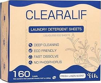 Laundry Detergent Sheets Up to 160 Loads, Fresh Linen - Great For Travel,Apartments, Dorms,Laundry Detergent Strips Eco Friendly & Hypoallergenic