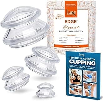 LURE Essentials Edge Cupping Therapy Set - Cupping Kit for Massage Therapy - Silicone Cupping Set - Massage Cups for Cupping Therapy (4 Cups, Clear)