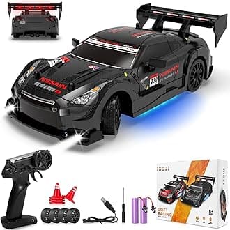 RC Drift Car 1:24 Scale 2.4GHz 4WD 15km/h High Speed Remote Control Cars RTR Racing Vehicle with LED Lights 2 Rechargeable Batteries and Drifting Tires Racing Sport Toy Car for Adults Kids Boys Girls
