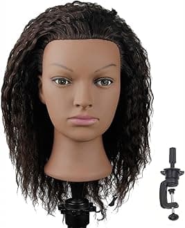 African American Mannequin Head with 100% Human Hair Manikin Head with Stand for Styling Hair Blowing Hair Cutting Braiding (Afro Kinky Straight)