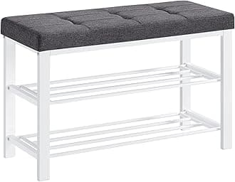 Shoe Bench, Storage Bench, Entryway Bench with Cushion, Shoe Shelf with Seat, Space-Saving, Modern Style, for Living Room, Bedroom, Hallway, Dark Gray and Cloud White ULBS057W01