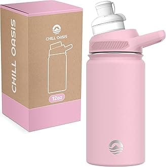 Chill Oasis Water Bottle | Compatible With Popular Flavor Cartridges | BPA Free, Leak Proof, Double-Walled Vacuum Insulated Stainless Steel, and Dishwasher Safe | Cold for 24 Hours (Pink, 12oz)