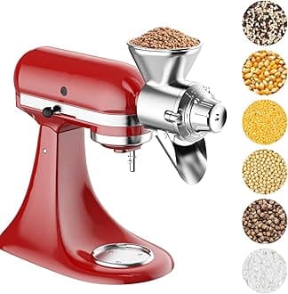 Grain Mill Attachment for KitchenAid Stand Mixer, All Metal 9 Levels Flour Mill for KitchenAid, Suitable for Fully Dried Low-Moisture, Low-Oil Grains, Grain Corn, Millet, Wheat,Sliver