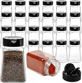 Tebery 24 Pack Clear Plastic Spice Jars with Black Flap Cap, 9OZ Seasoning Jars Storage Container Bottle To Pour Or Sifter Shaker for Storing Spice, Herbs and Powders