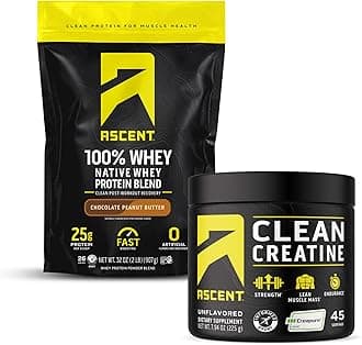 100% Whey Protein Powder, Chocolate Peanut Butter 2 lb & Creatine Monohydrate Powder, Unflavored 45 Servings