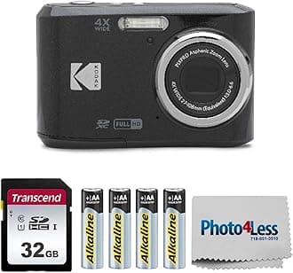 PIXPRO FZ45 16MP Digital Camera with 4X Optical Zoom 27mm Wide Angle and 2.7" LCD Screen Bundle with 32GB SD Memory Card, AA Batteries (4 Pack), Lens Cleaning Cloth (Black)