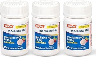 Rugby Meclizine Chewable Tablets 25mg - Anti-Nausea Medicine Helps with Motion Sickness - 100 Count (3 Pack)