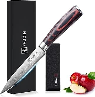 – PAUDIN Utility Knife, Kitchen Knife 5 Inch, High Carbon Stainless Steel, Multipurpose Paring Knife for Fruit and Vegetable Cutting with Wooden Handle, Premium Gift Box