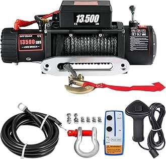 Electric Winch 13500lb, Waterproof Electric Truck Winch,12V Synthetic Rope Wi...