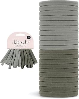 Kitsch Nylon Hair Ties No Damage - Stretchable Hair Bands for Strong All-Day Hold, Ponytail Holders | Hair Accessories for Girls | Ideal Gifts for Women - Eucalyptus, 20 Pcs