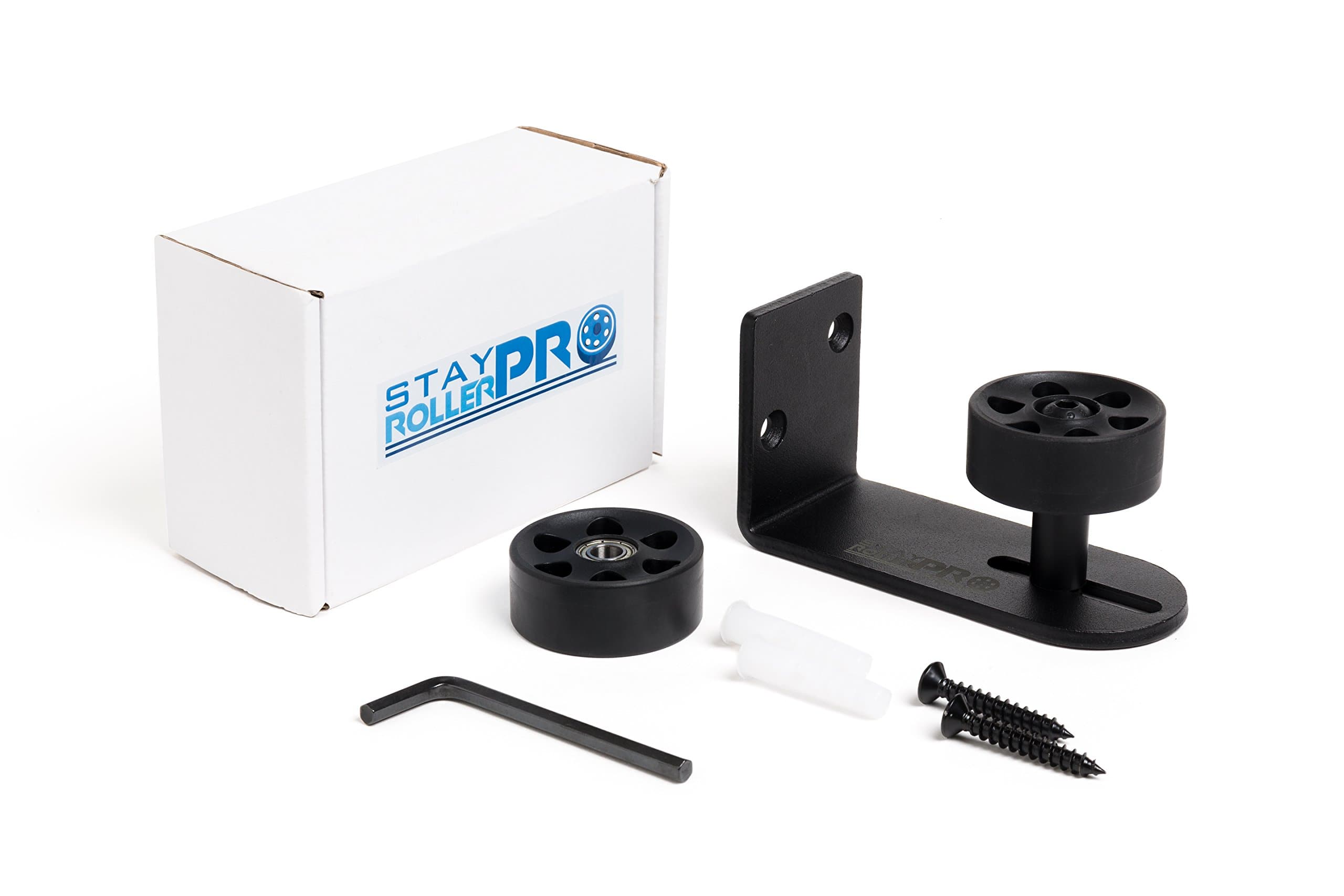 Barn Door Floor Guide | Sliding Barn Door Hardware | Adjustable Wall Mount Stay Roller | Smooth Bearing | Flat Bottom Slide Track | Heavy Duty Carbon Steel | Free Spare Roller | Accessories Included