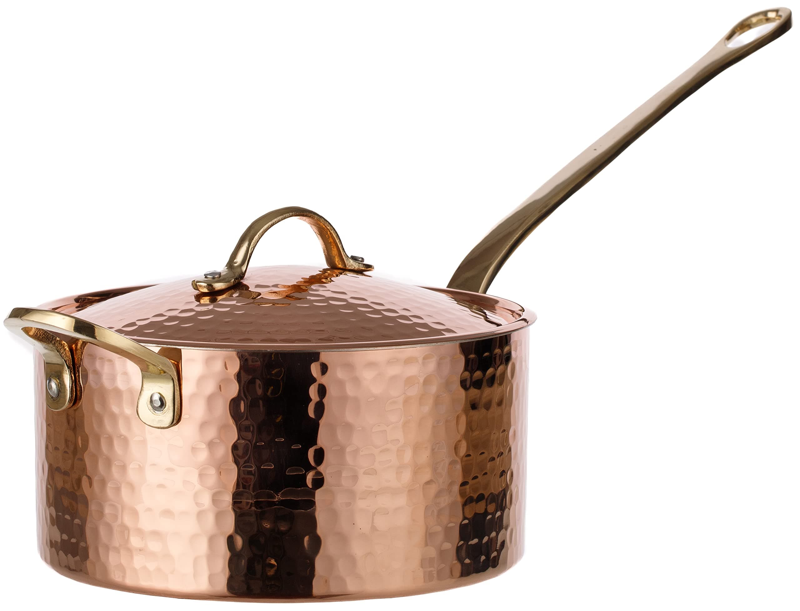 DEMMEX Handmade 1.6L Tin-Lined Solid Copper Saucepan with Lid – Thick 1.2mm Food-Safe Cooking Pan for Hob Use, Traditional Turkish Copper Saucepan