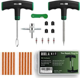 Tire Plug Kit, 22PCS Compact Tire Repair Kit with Rubber Plugs, Upgrade T-Handle, 4-Way Valve Steam Tool, Flat Tire Puncture Repair Tools for Cars, Motorcycle, ATV, SUV