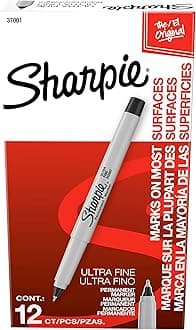 Sharpie Permanent Markers, Ultra Fine Tip, Black, 12 Count - Office Supplies, Quick Drying, Fade Resistant, Ideal for Posters, Drawing, Coloring