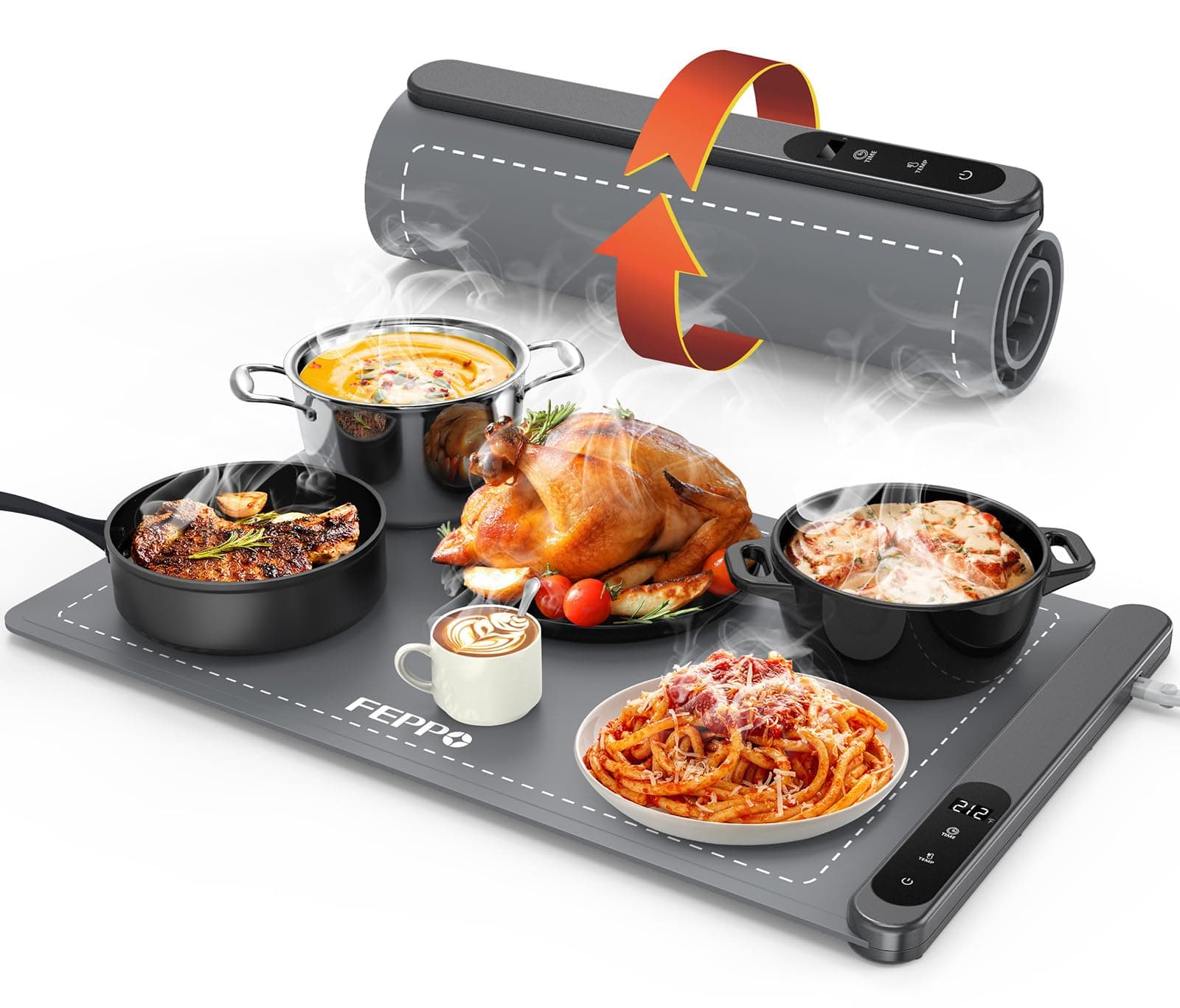 FEPPO Electric Food Warming Mat with 6-Level Adjustable Temperature and 6 Hour Timer, Upgrade High-Tech Graphene Heating Film