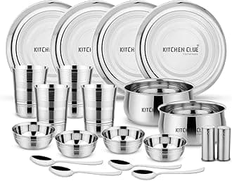 Premium Grade Quality Stainless Steel Dinner Set of 20 Pcs, Silver Touch Design - Attractive & Stylish Looks - Add Grace to Your Kitchen - Exclusive Kitchen Set for Home - Highly Durable