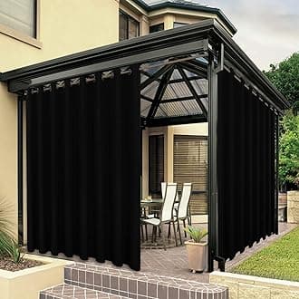Bonzer Outdoor Curtains for Patio Waterproof Thick Privacy Extra Wide Grommets Sunlight Blocking Outdoor Curtains for Porch Pergola Gazebo Deck 154 x 84 Inch Black